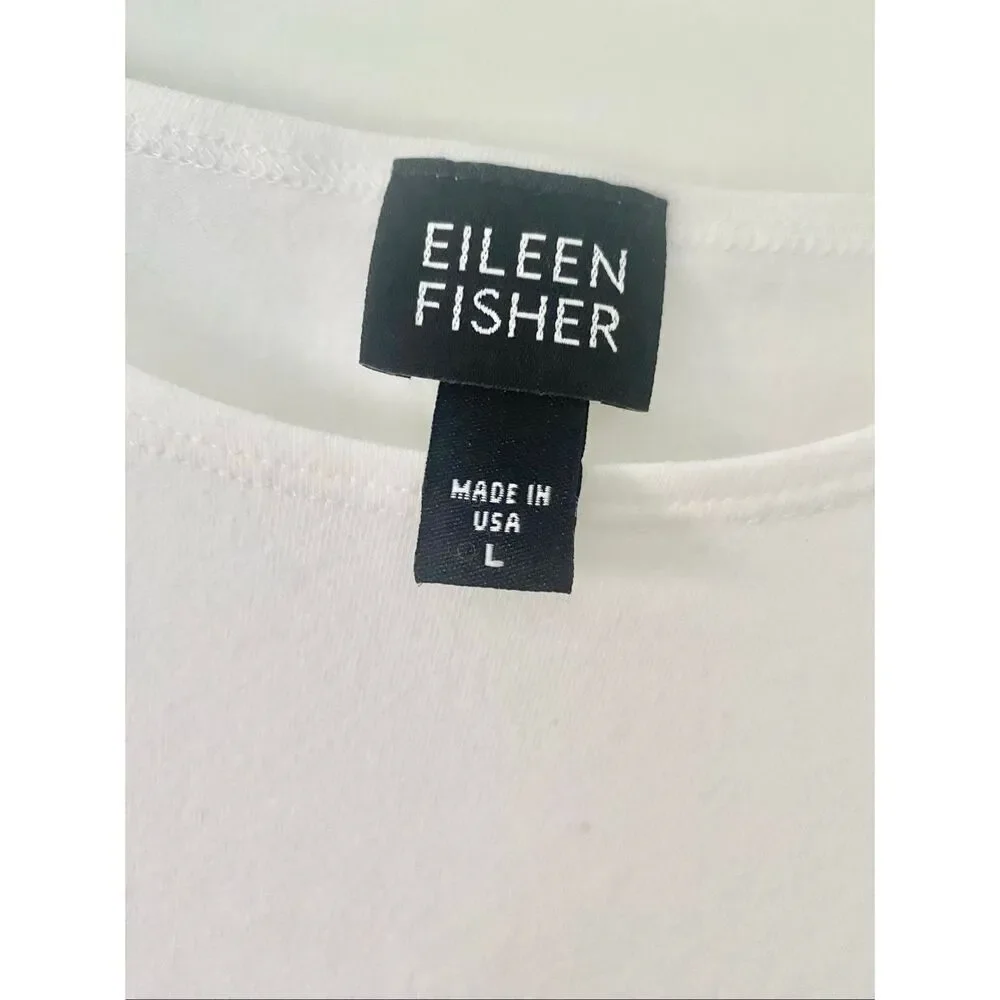 Eileen Fisher White Cotton Knit T-Shirt - Picture 2 of 4